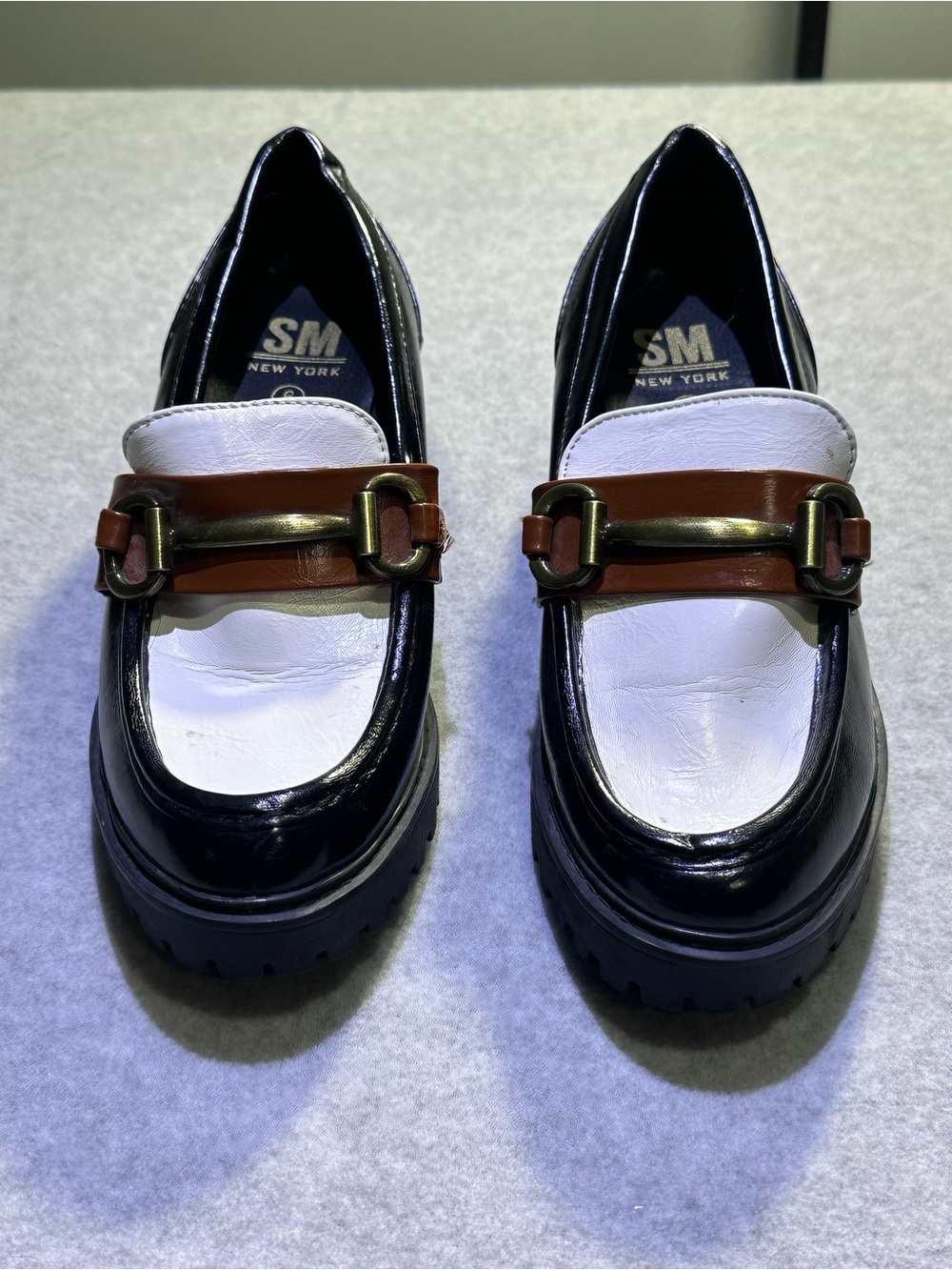 SM New York Platform Lug Sole Loafers Black White Brown Gold Size 6